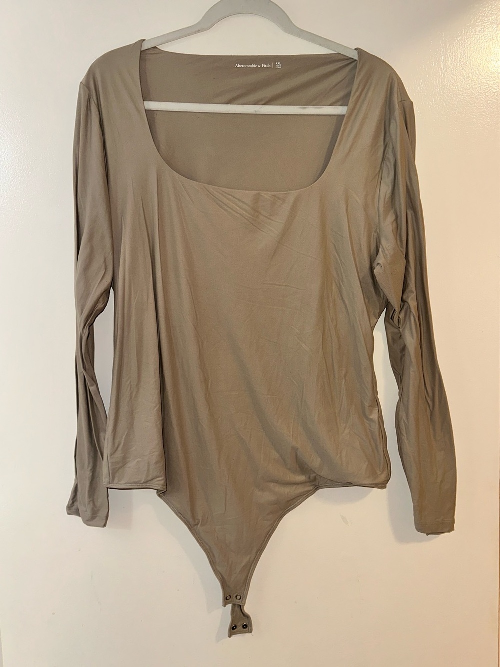 Abercrombie & Fitch Taupe Long Sleeve Scoop-Neck Bodysuit